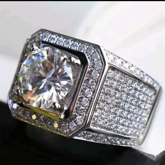 Silver Men's Intricate Diamond Ring with Halo Design Sz 12